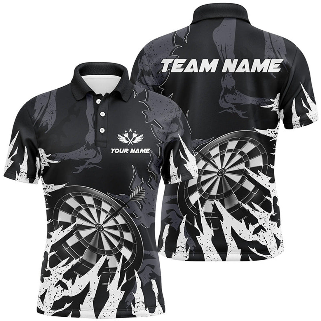 Personalized Darts Board White Grunge Style Mens Polo Shirt S-5XL
