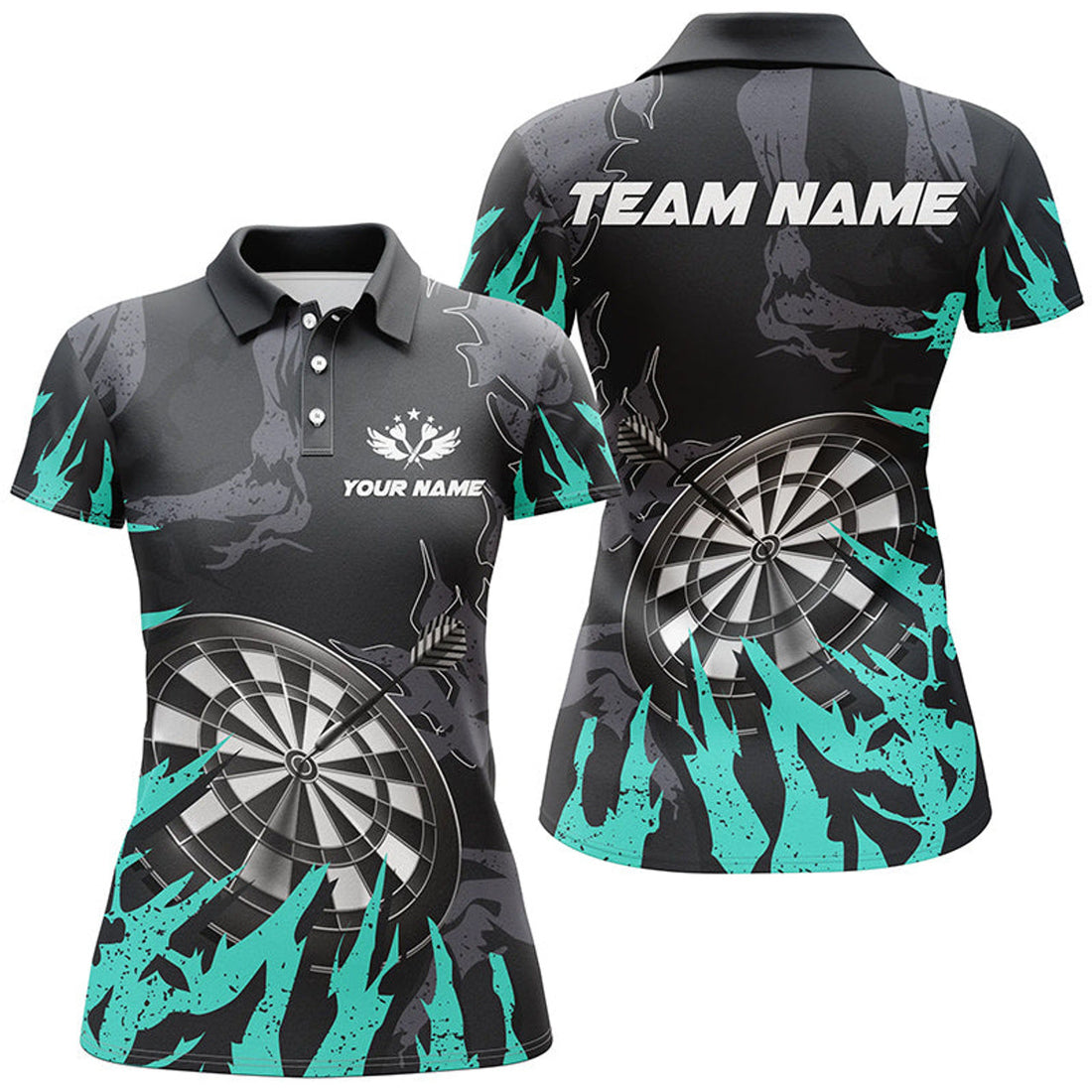 Custom Darts Board Turquoise Grunge Style 3D Darts Women's Polo Shirts S-5XL
