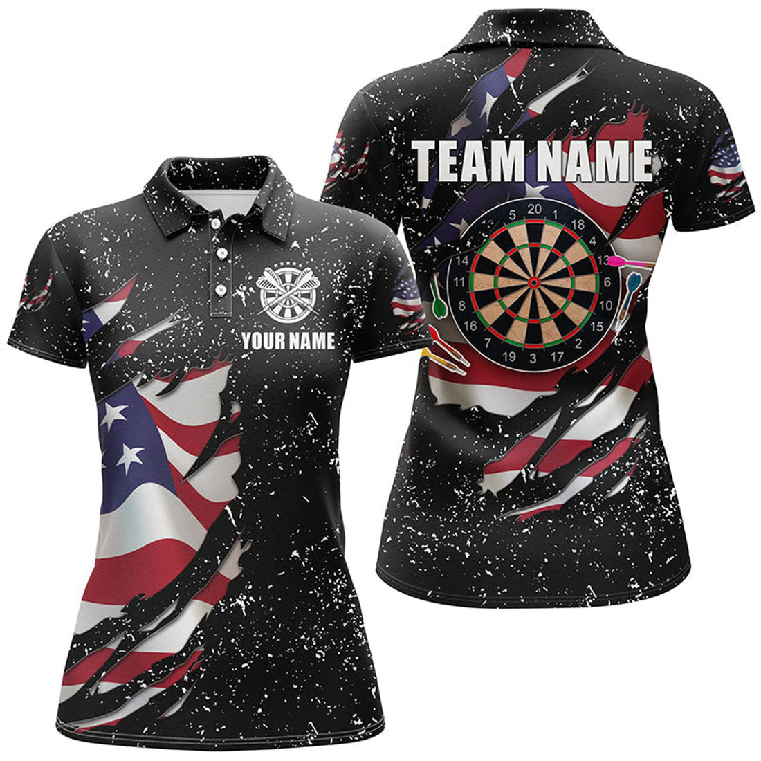 Custom Grunge US Flag Dartboard Darts Attire for Women's Polo Shirts S-5XL