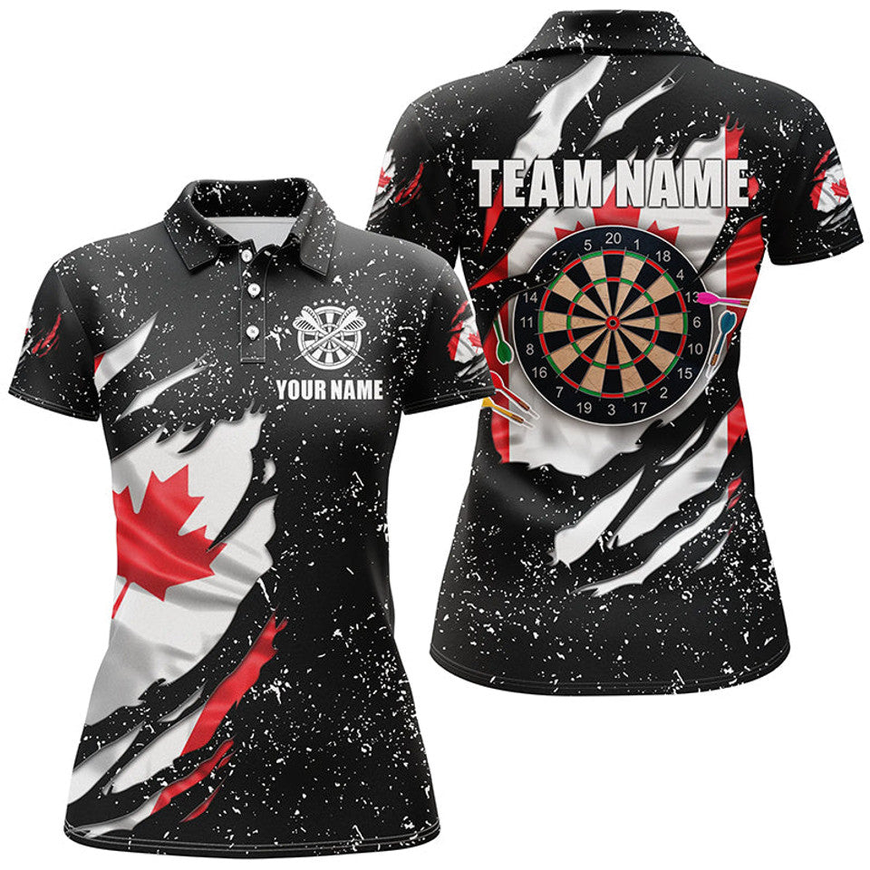 Custom Canada Flag Grunge Dartboard for Patriotic Darts Women's Polo Shirts S-5XL