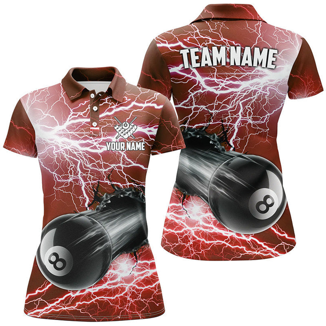 Custom Funny 8 Ball Pool Shirt with Thunder Lightning Women's Polo Shirts S-5XL