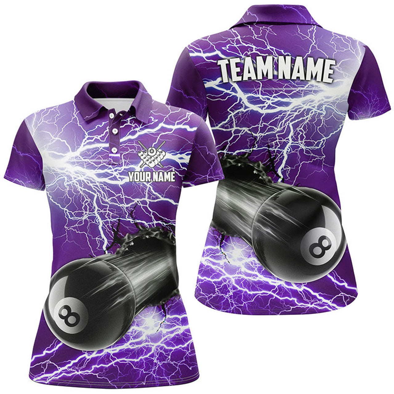 Custom Funny 8 Ball Pool Purple Women's Polo Shirts S-5XL
