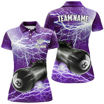 Custom Funny 8 Ball Pool Purple Women's Polo Shirts S-5XL