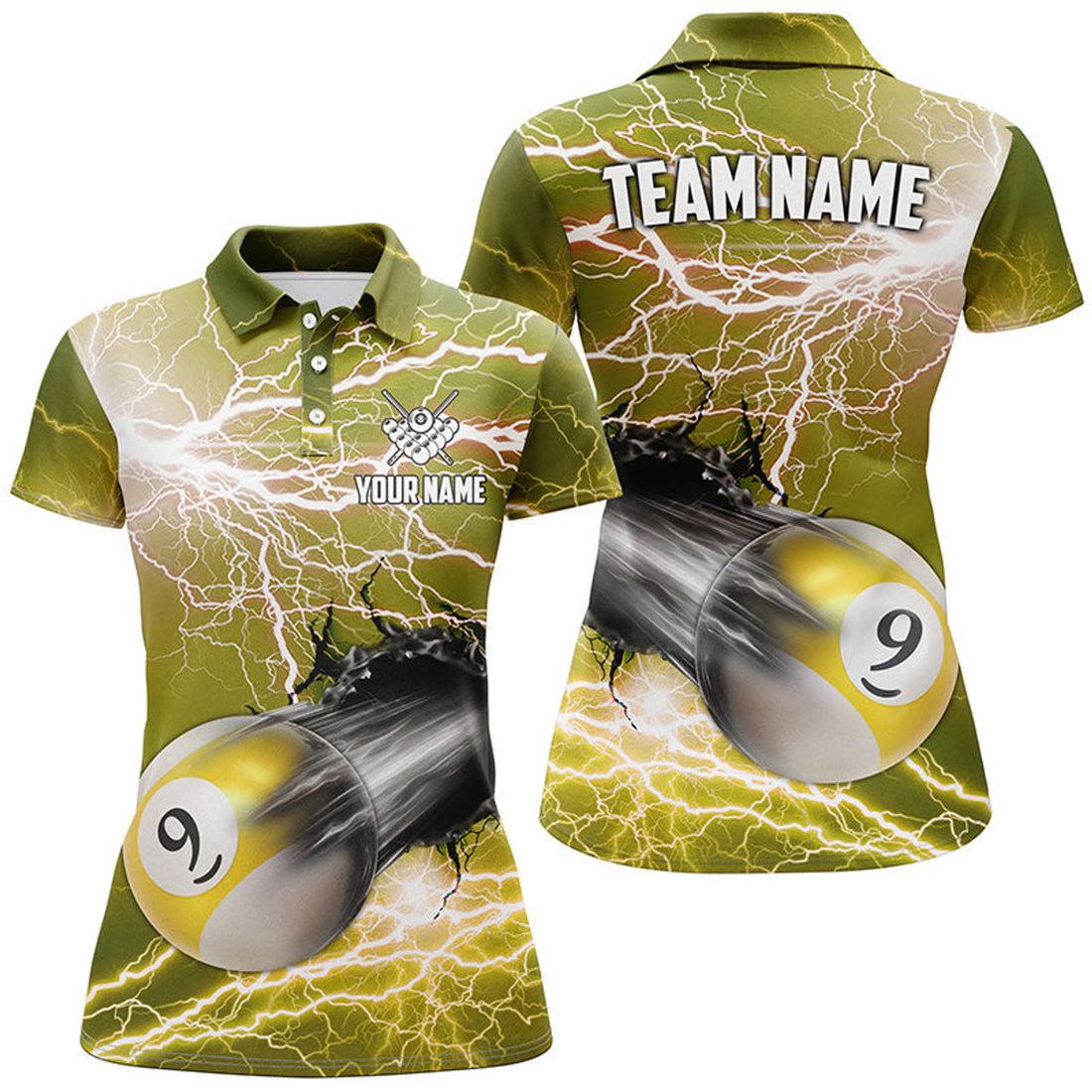 Custom Funny 9 Ball Pool Yellow Billiard Team Women's Polo Shirts S-5XL