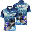 Custom Funny 10 Ball Pool Rush Out Thunder Lightning Blue Men's Polo Shirt S-5XL