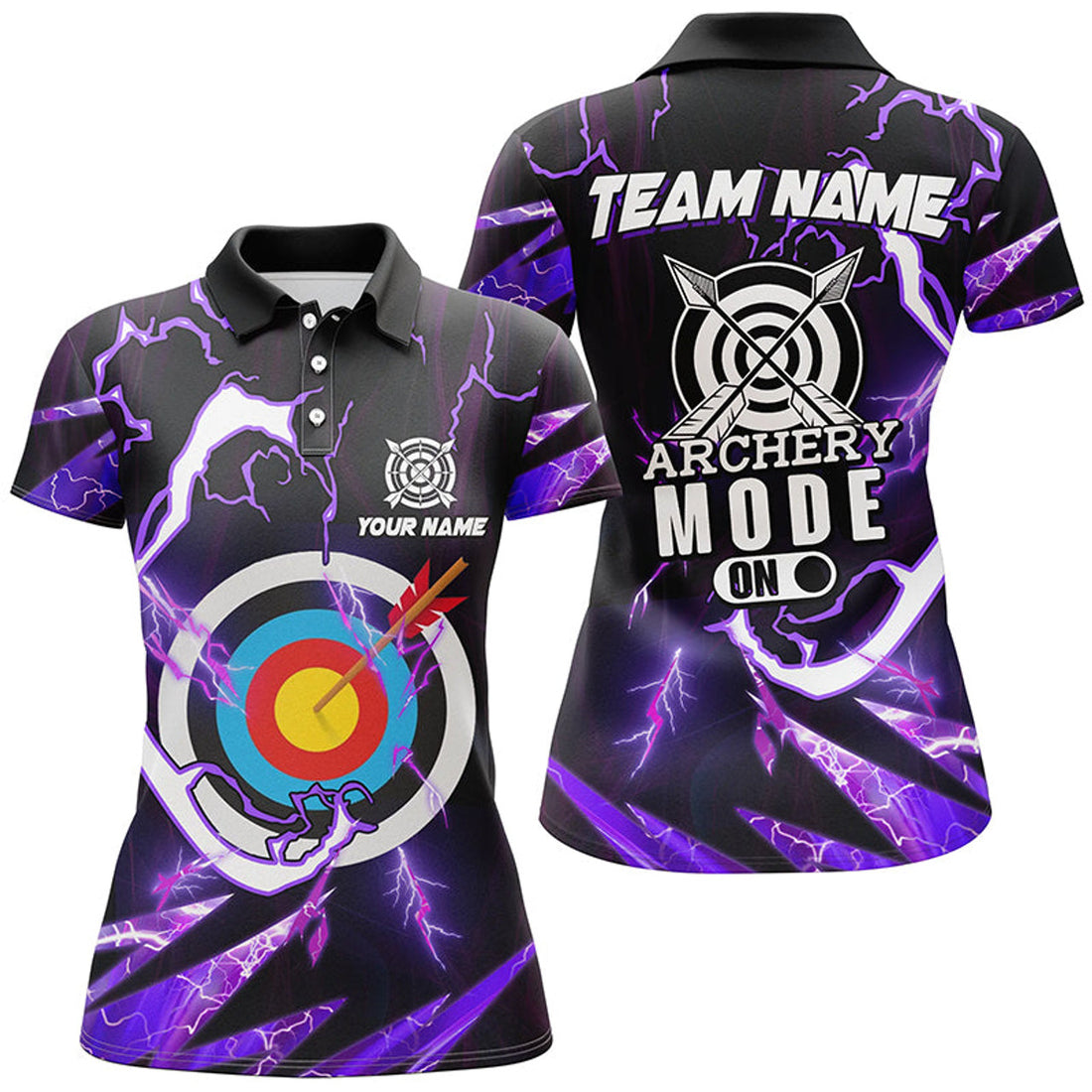 Custom Purple Thunder Archery Mode On Design Personalized Women's Polo Shirts S-5XL