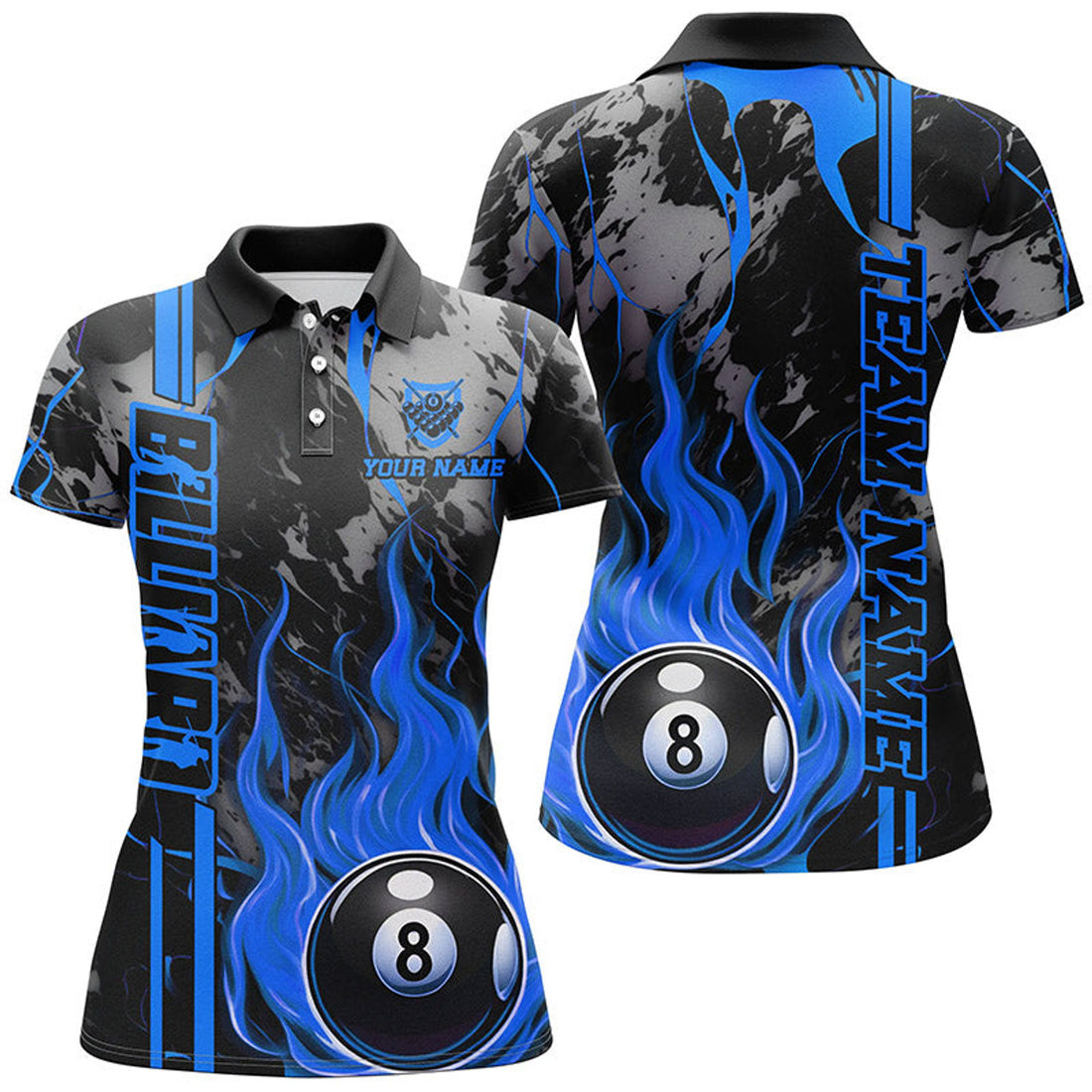 Custom Personalized Flame 8 Ball Pool Team Shirt for Women's Polo Shirts S-5XL