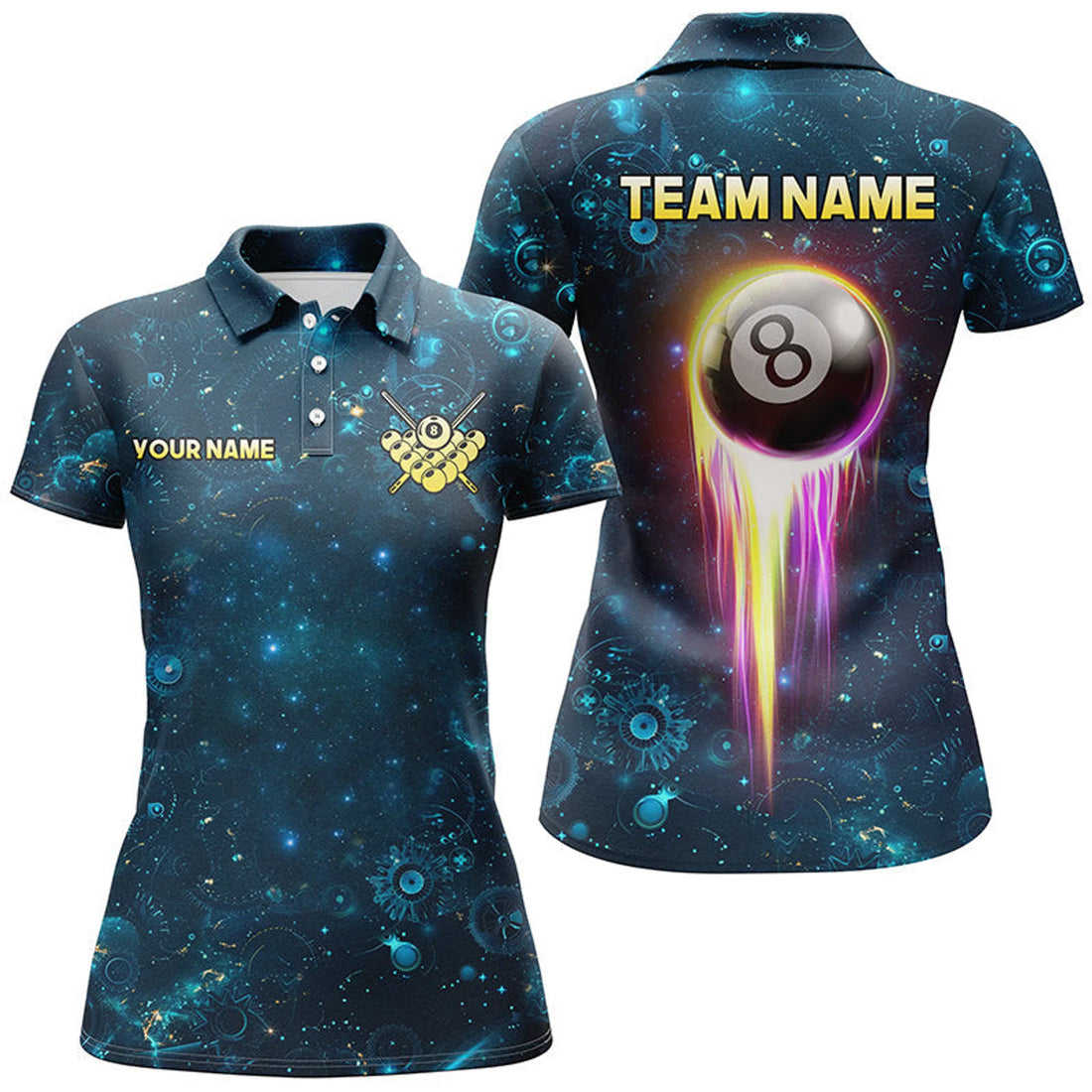 Custom Galaxy Blue Billiard Polo Glowing 8 Ball Pool Women's Polo Shirts S-5XL