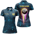 Custom Galaxy Blue Billiard Polo Glowing 8 Ball Pool Women's Polo Shirts S-5XL