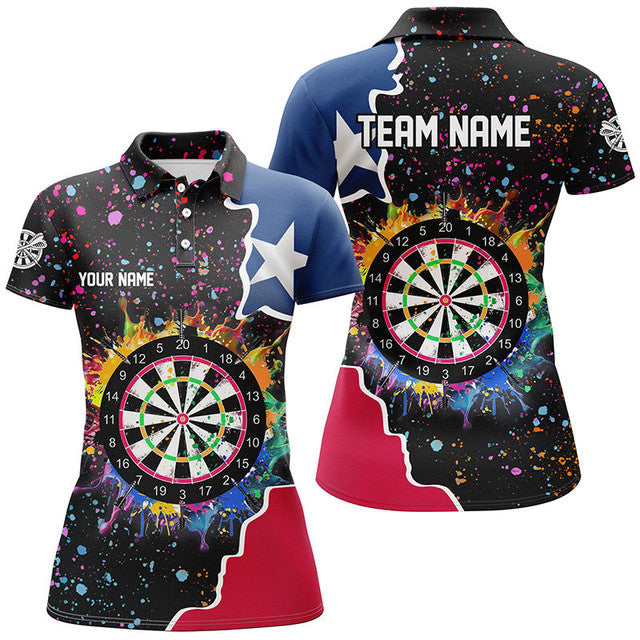 Custom Darts Team Texas Flag Grunge Patriotic Design Women's Polo Shirts S-5XL