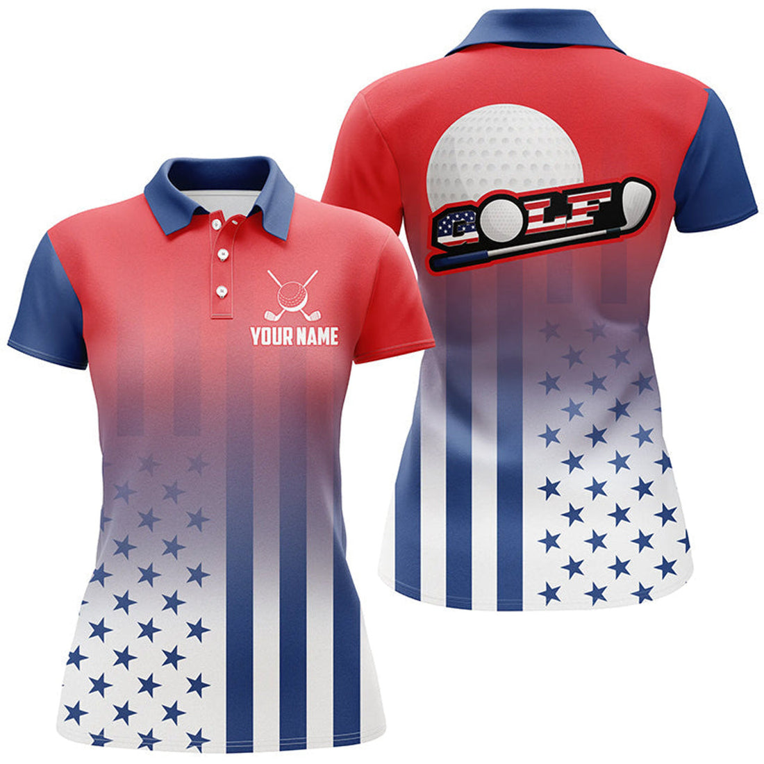 Custom Patriotic US Flag Golf Best 4th of July Outfits Women's Polo Shirts S-5XL