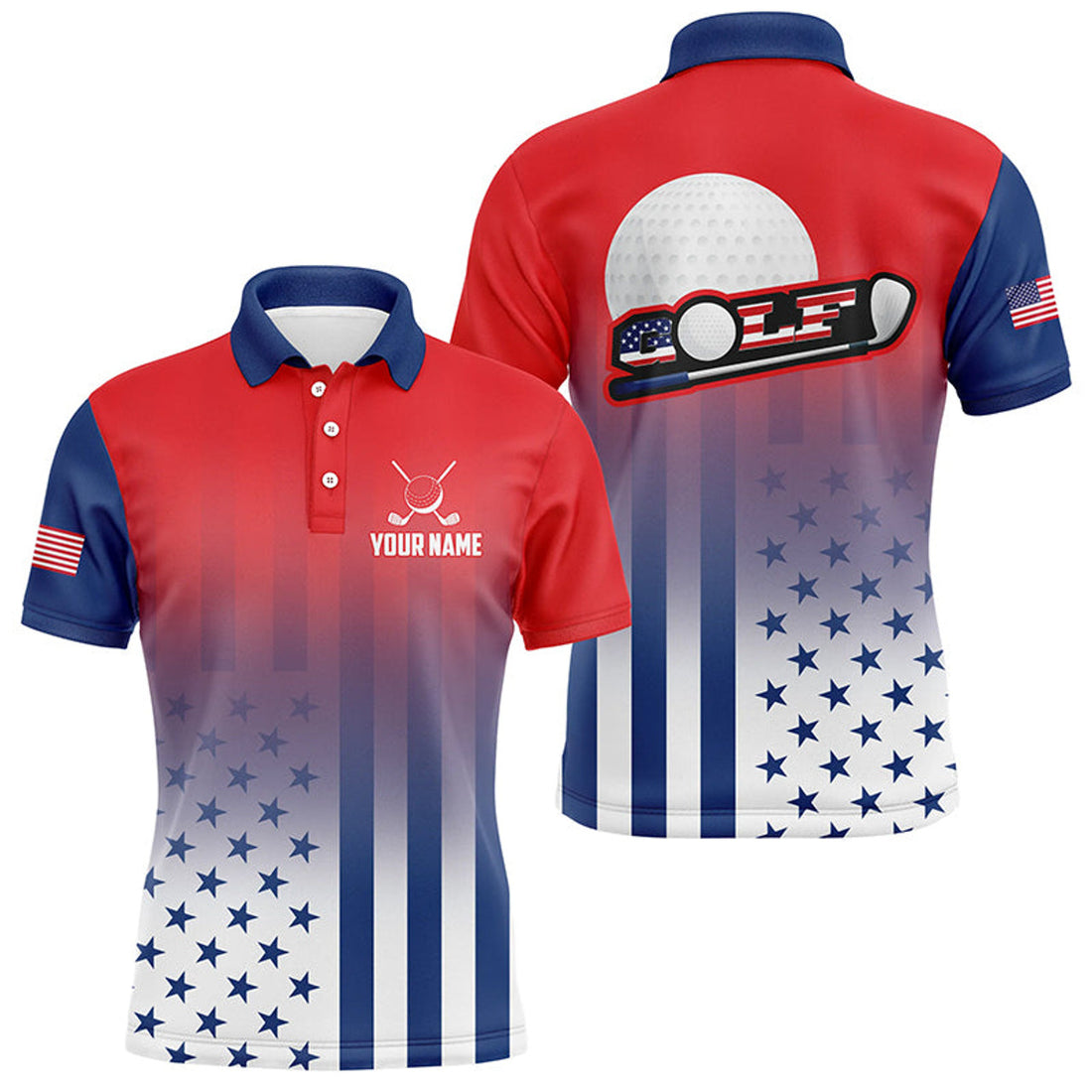 Personalized Patriotic US Flag Golf Polo Shirt for Men Men's Polo Shirt S-5XL