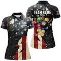 Custom Billiard Retro American Flag Galaxy Patriotic Shirt Women's Polo Shirts S-5XL