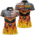 Custom Patriotic Eagle Billiard with Flame American Flag Women's Polo Shirts S-5XL