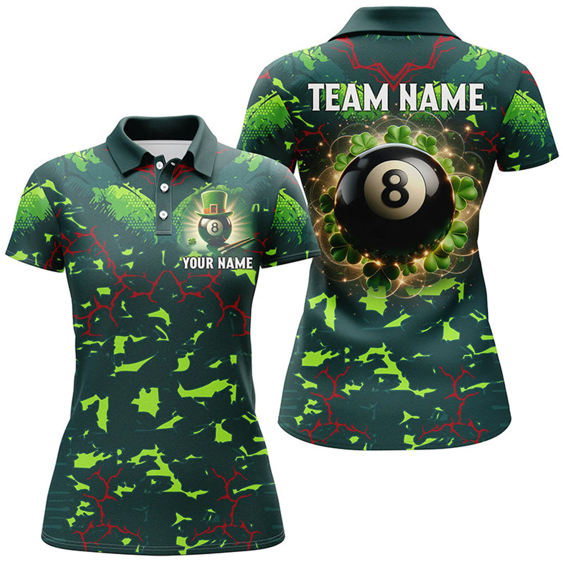 Custom 3D Shamrock St Patrick Day Billiard Shirt Women's Polo Shirts S-5XL