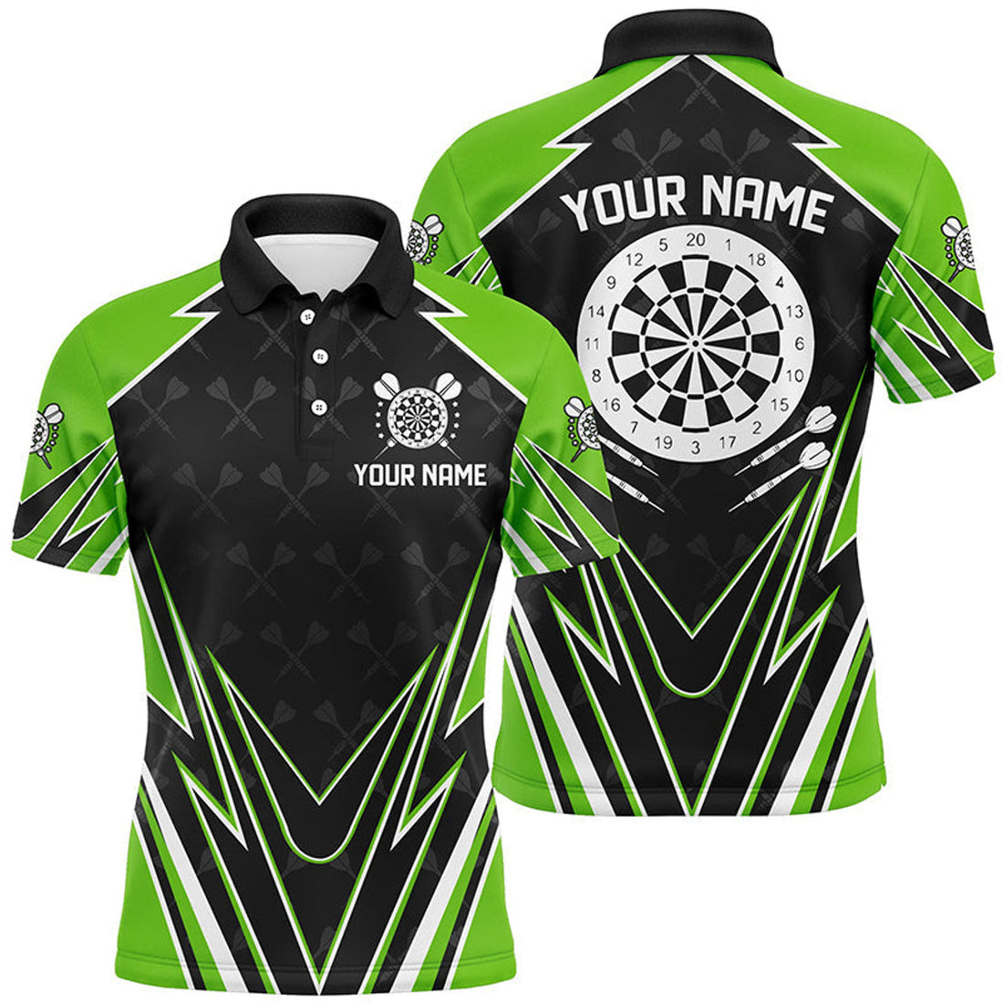 Custom Black Green Dartboard Men's Darts Polo Shirt S-5XL with Custom Name