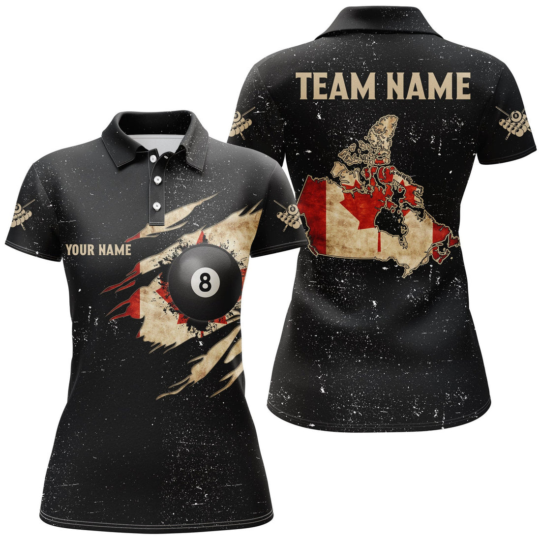 Custom Personalized Retro Canada Flag Billiard Women's Polo Shirts S-5XL