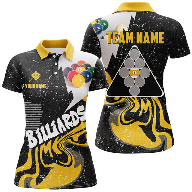 Custom Grunge Yellow Black 9 Ball Pool for Women Women's Polo Shirts S-5XL