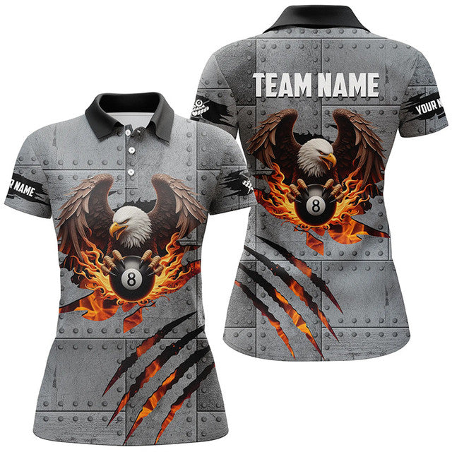 Custom Personalized Eagle 8 Ball Fire Billiard For Women Women's Polo Shirts S-5XL