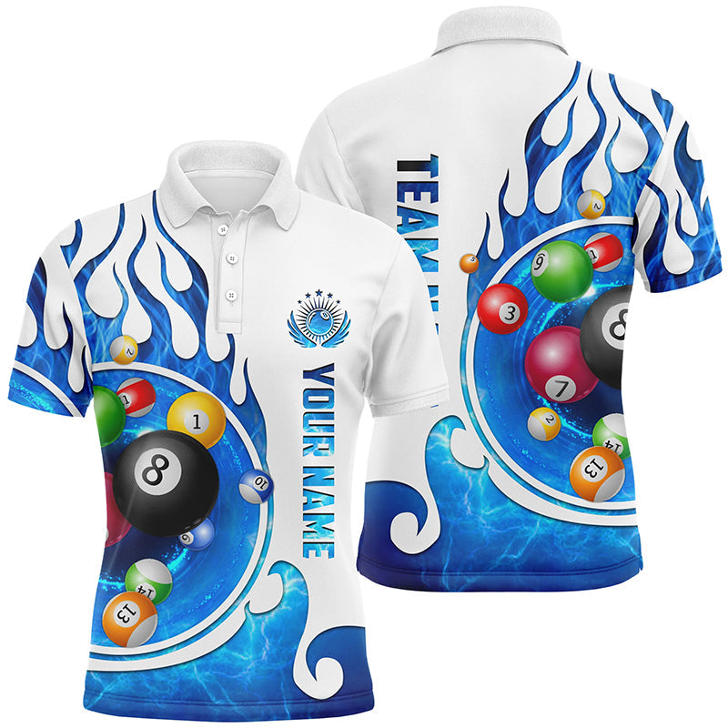 Personalized Name Billiard Fire Custom Team Men's Polo Shirt Size S-5XL