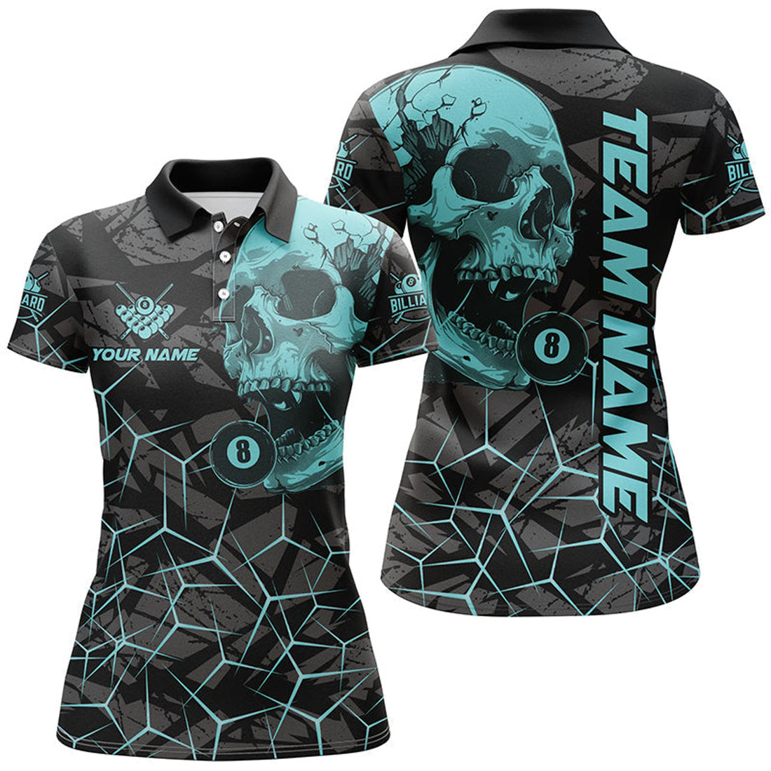 Custom Funny Skull 8 Ball Billiard Pool Shirt Gift Women's Polo Shirts S-5XL