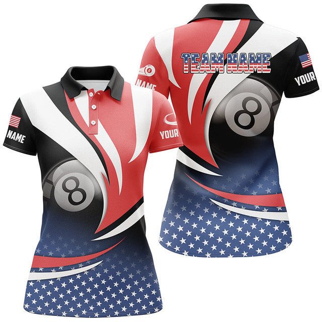 Custom Personalized American Flag Billiard Patriotic Women's Polo Shirts S-5XL
