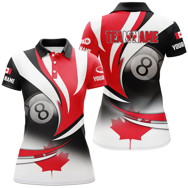 Custom Personalized Canada Flag 8 Ball Pool Billiard Women's Polo Shirts S-5XL