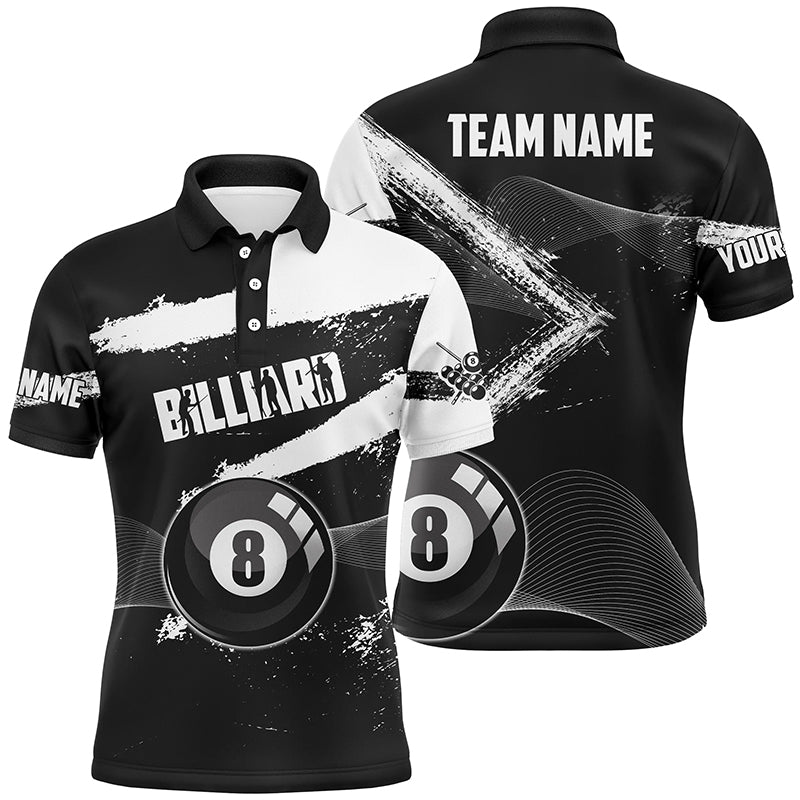 Custom Black Grunge 8 Ball Billiard Shirt S-5XL Men's Polo Shirt