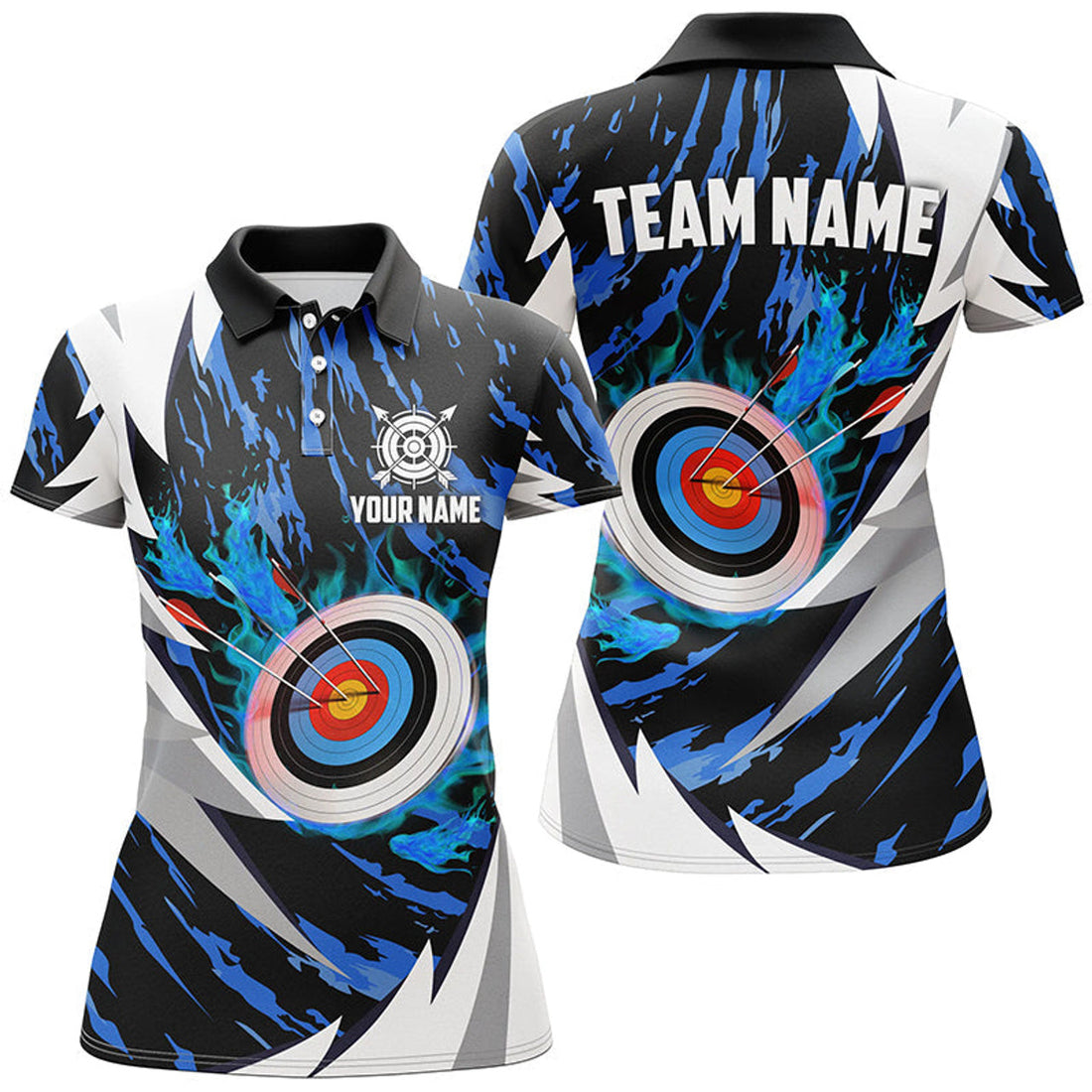 Custom 3D Archery Team Shirt Blue Personalized Design Women's Polo Shirts S-5XL