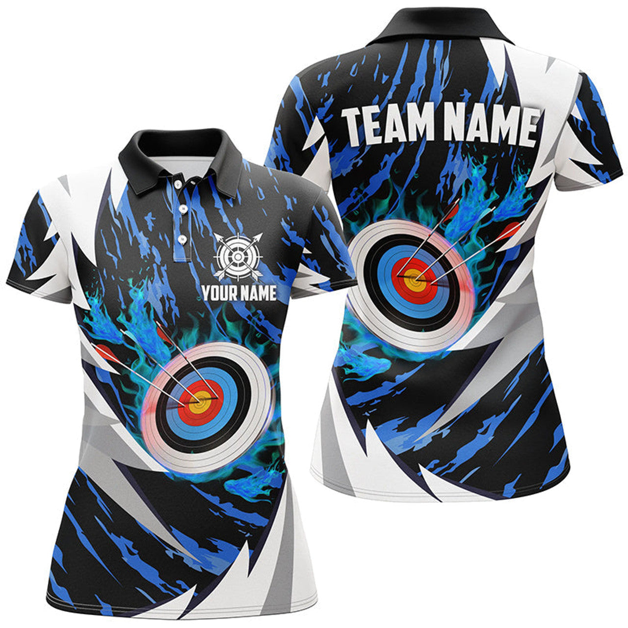 Custom 3D Archery Team Shirt Blue Personalized Design Women's Polo Shirts S-5XL