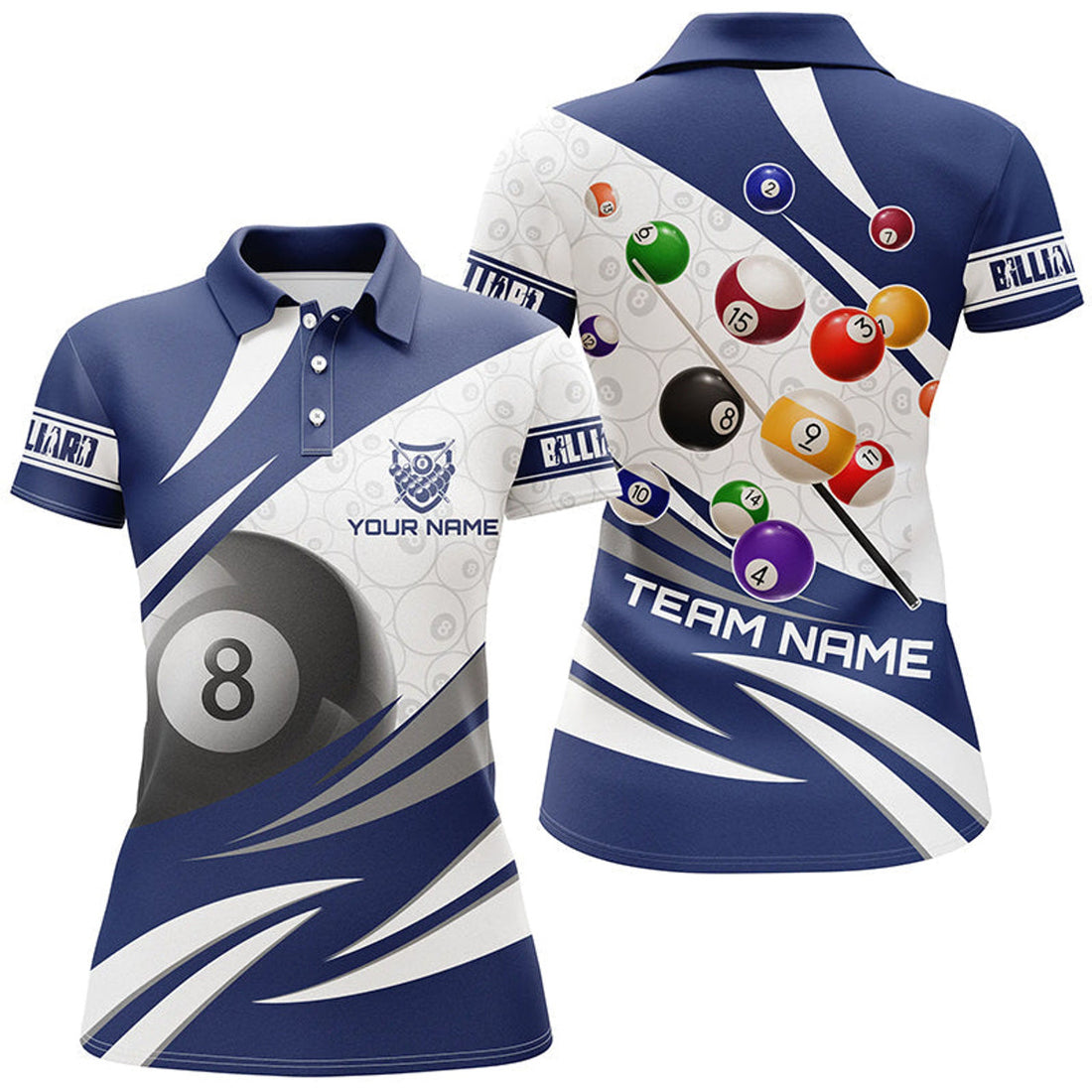 Custom 3D Blue 8 Ball Pool Billiard Polo with Design Women's Polo Shirts S-5XL