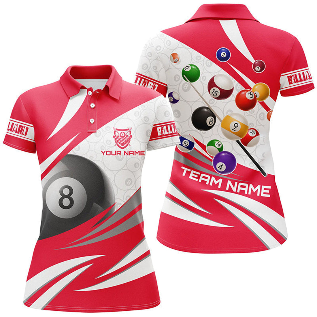 Custom 3D 8 Ball Pool Billiard Shirt Personalized Design Women's Polo Shirts S-5XL