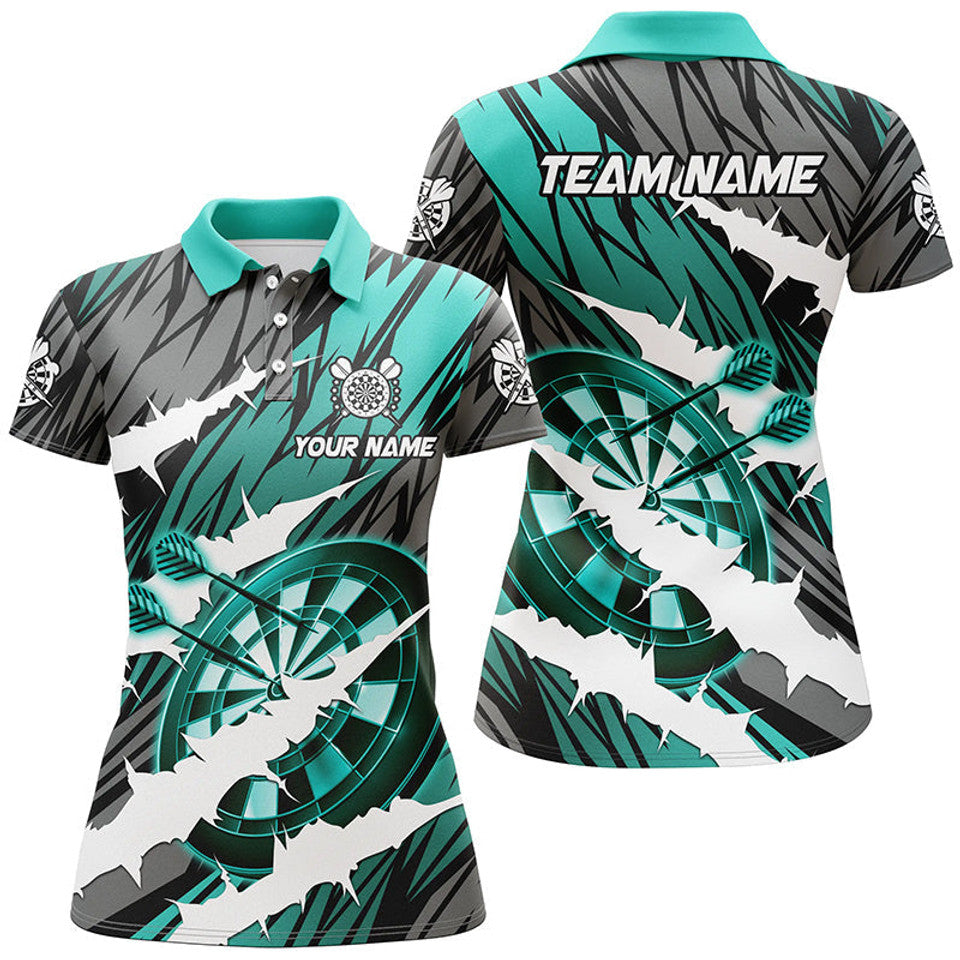 Custom Turquoise Darts Board Crack Darts Team Funny Shirt Women's Polo Shirts S-5XL