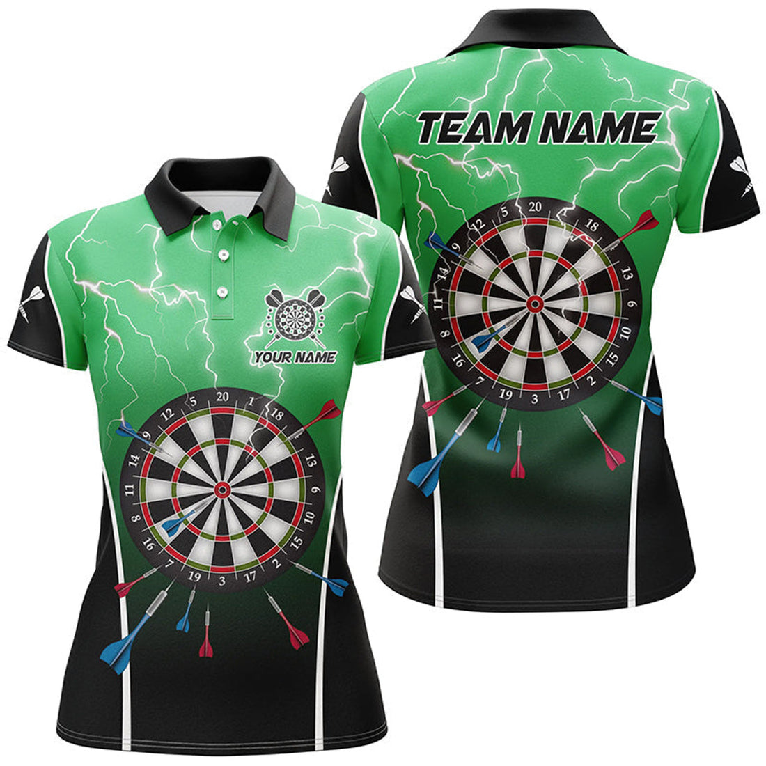 Custom Personalized Dartboard Green 3D Darts Team Women's Polo Shirts S-5XL