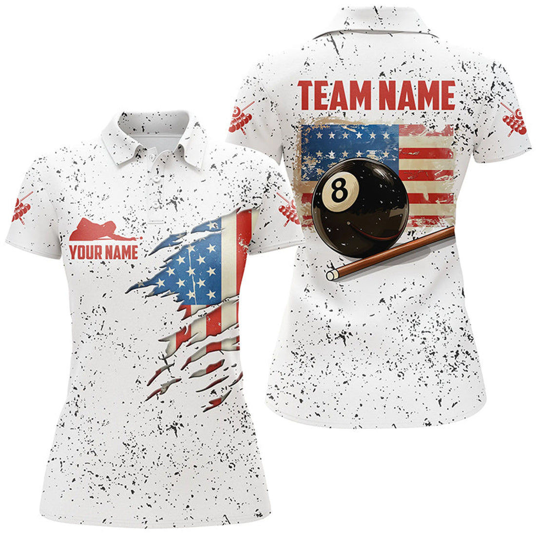 Custom American Flag Grunge Style Billiard For Women's Polo Shirts S-5XL