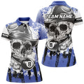 Custom Personalized Blue Billiard Skull Holding 8 Ball Women's Polo Shirts S-5XL