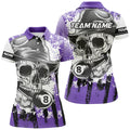 Custom Purple Skull Holding 8 Ball Billiard Women's Polo Shirts S-5XL
