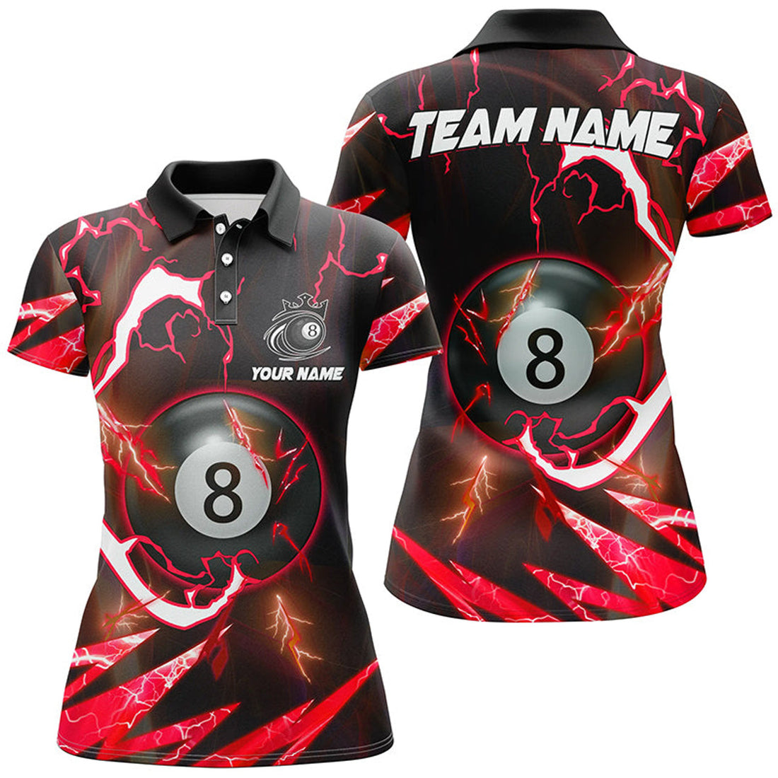 Custom Red 8 Ball Pool Polo Shirts for Billiard Team Women's Polo Shirts S-5XL