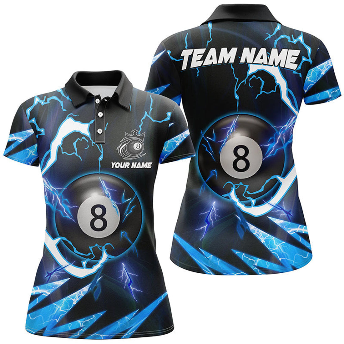 Custom Personalized 8 Ball Pool Thunder Lighting For Women's Polo Shirts S-5XL