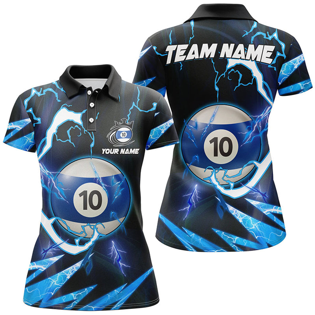 Custom Blue 10 Ball Pool Team Shirts for Women's Polo Shirts S-5XL
