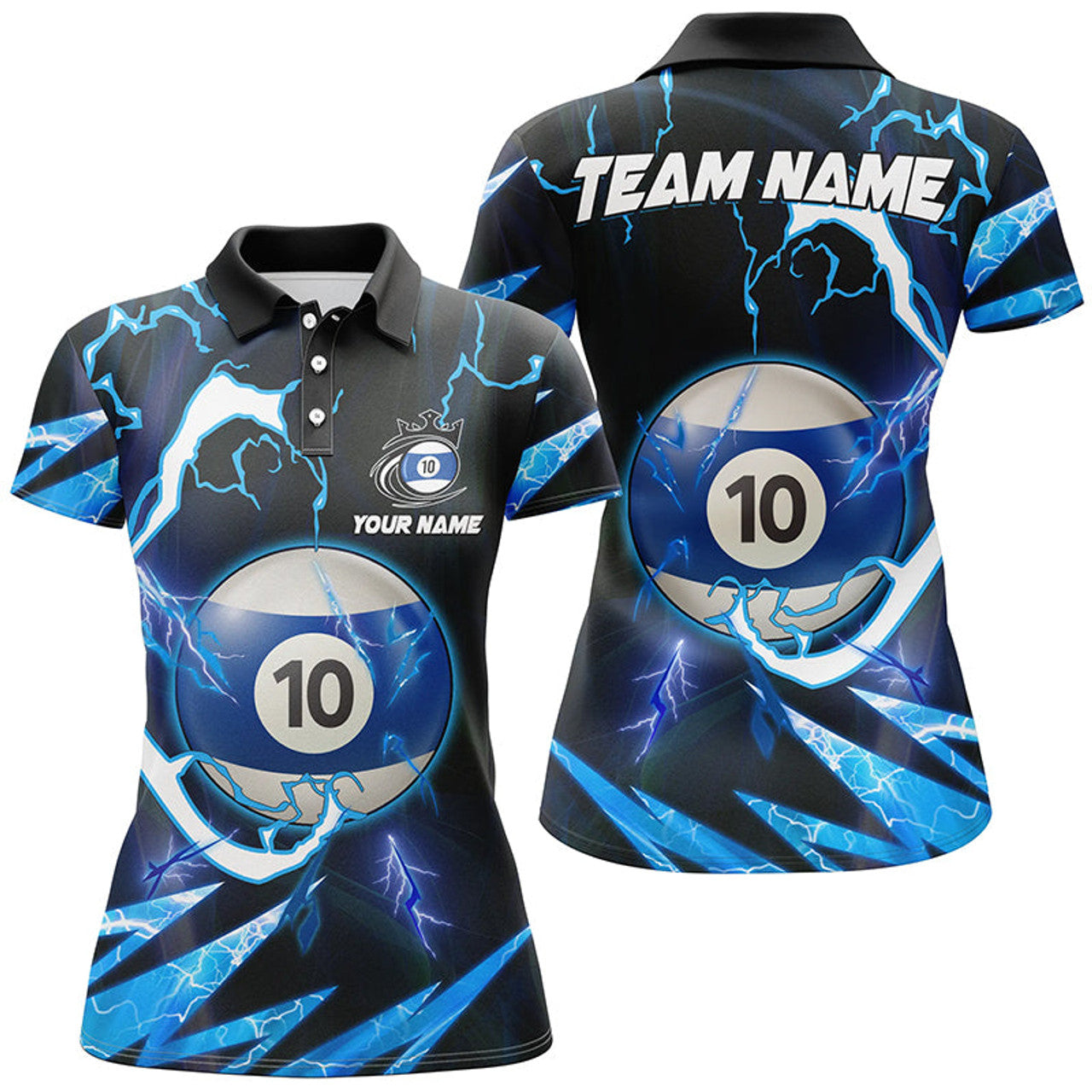 Custom Blue 10 Ball Pool Team Shirts for Women's Polo Shirts S-5XL