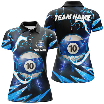 Custom Blue 10 Ball Pool Team Shirts for Women's Polo Shirts S-5XL