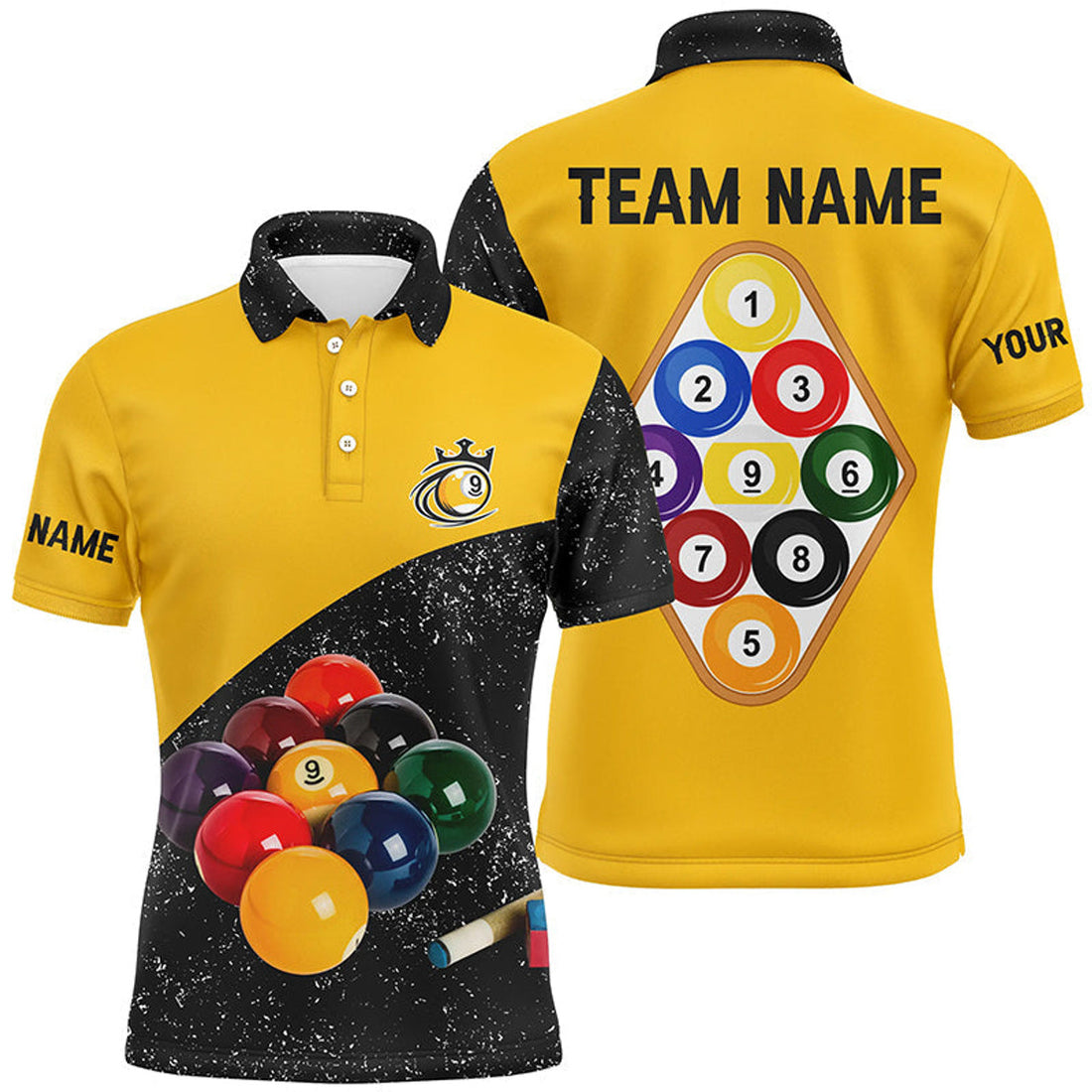Personalized 9 Ball Pool Black Grunge Men's Billiards Polo Shirt S-5XL