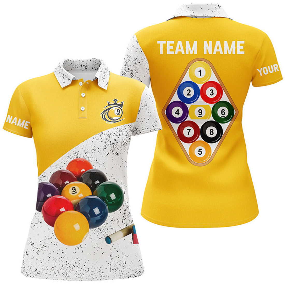 Custom 3D Billiard Balls Grunge White 9 Ball Pool Women's Polo Shirts S-5XL
