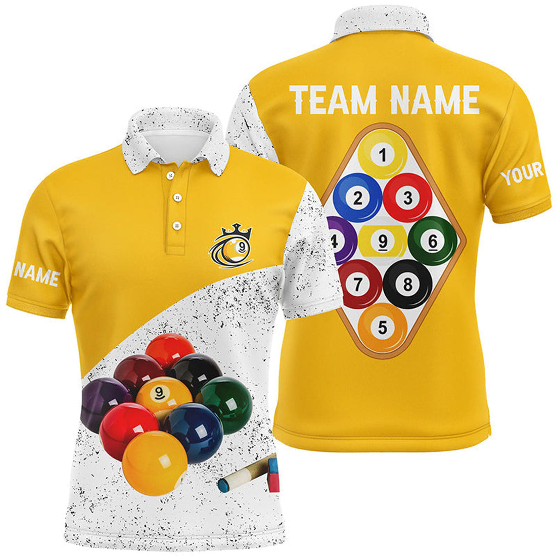 Personalized 9 Ball Pool White Grunge Billiards Men's Polo Shirt S-5XL