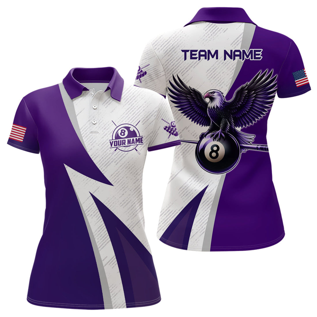Custom Purple 8 Ball Pool Eagle Billiards Team Shirt Women's Polo Shirts S-5XL