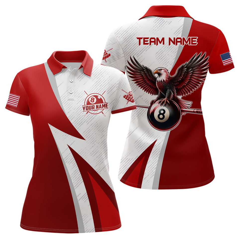 Custom 8 Ball Eagle Billiards Team Design Red Shirt Women's Polo Shirts S-5XL