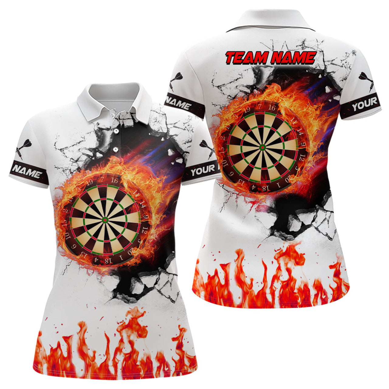 Custom Orange Dartboard Fire Flame 3D for Darts Team Women's Polo Shirts S-5XL