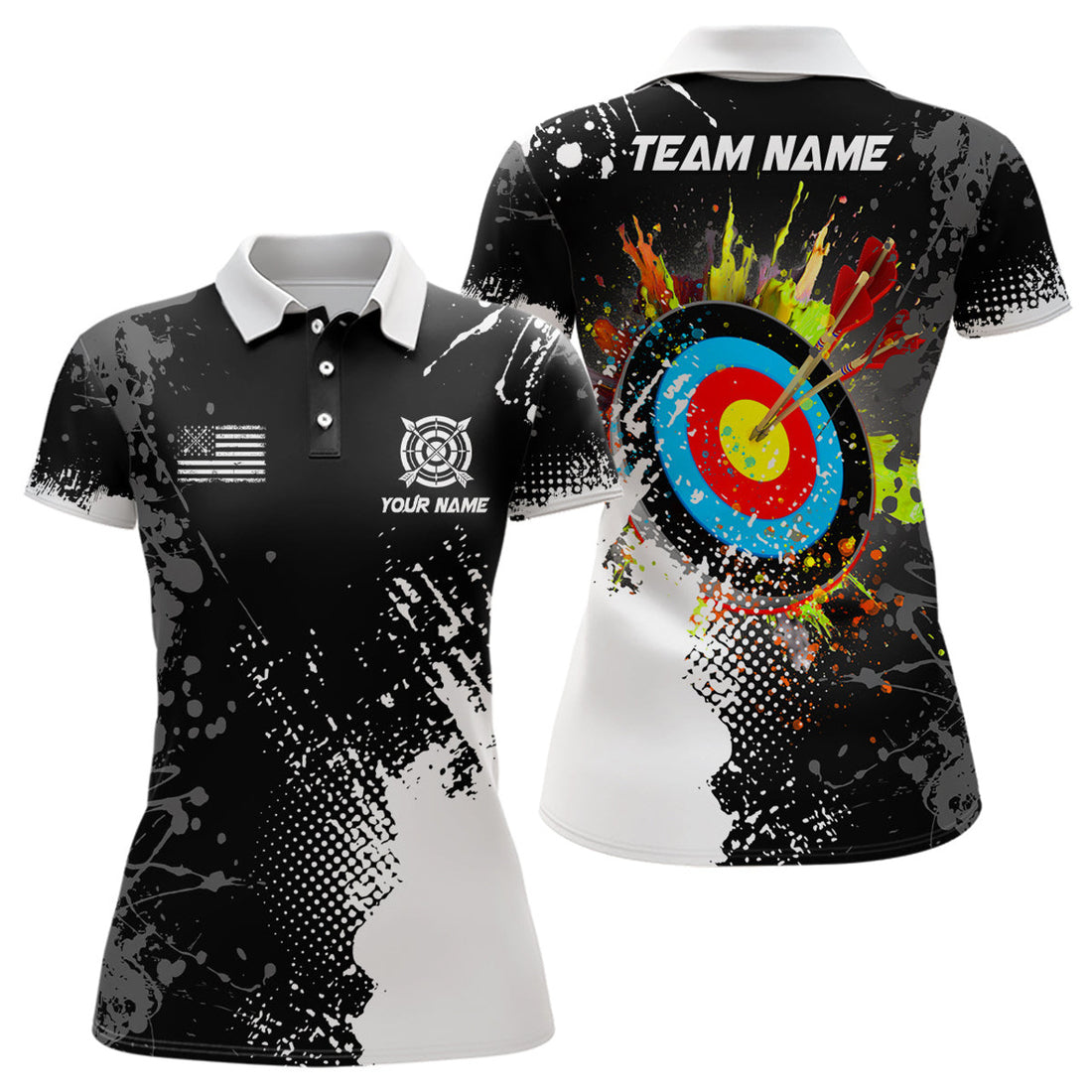 Custom Personalized Paint White 3D Target Archery Attires Women's Polo Shirts S-5XL