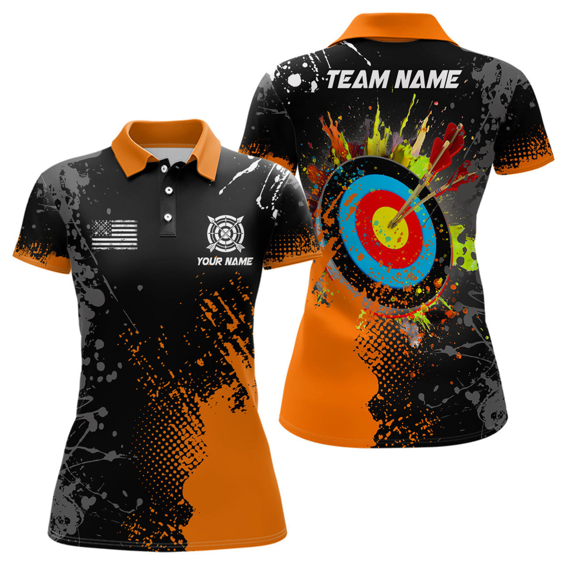 Custom Personalized Paint Orange 3D Archery Target Outfit Women's Polo Shirts S-5XL
